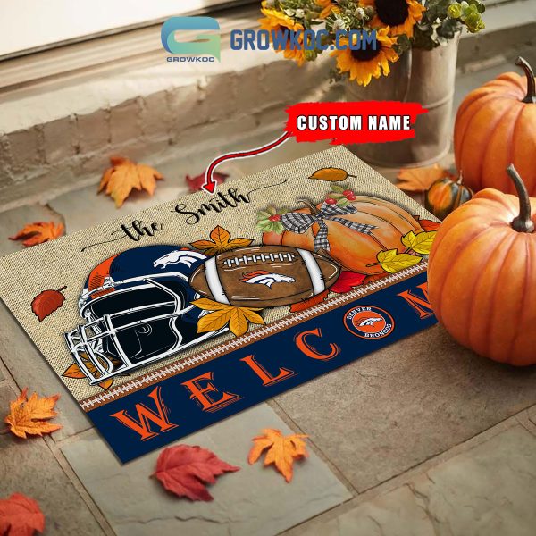 Denver Broncos NFL Welcome Fall Pumpkin Personalized Doormat