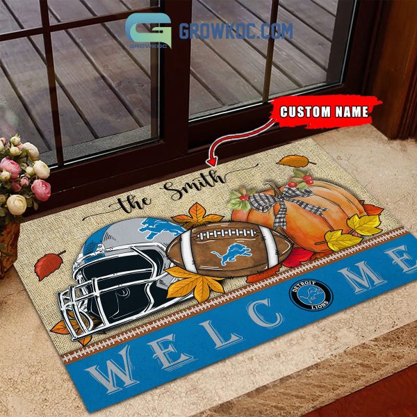 Detroit Lions NFL Welcome Fall Pumpkin Personalized Doormat