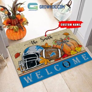 Detroit Lions NFL Welcome Fall Pumpkin Personalized Doormat