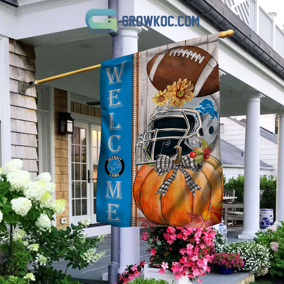 Detroit Lions NFL Welcome Fall Pumpkin Personalized House Garden Flag -  Growkoc