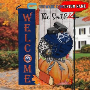 Edmonton Oilers NHL Welcome Fall Pumpkin Personalized House Garden Flag