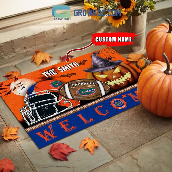 Florida Gators NCAA Football Welcome Halloween Personalized Doormat