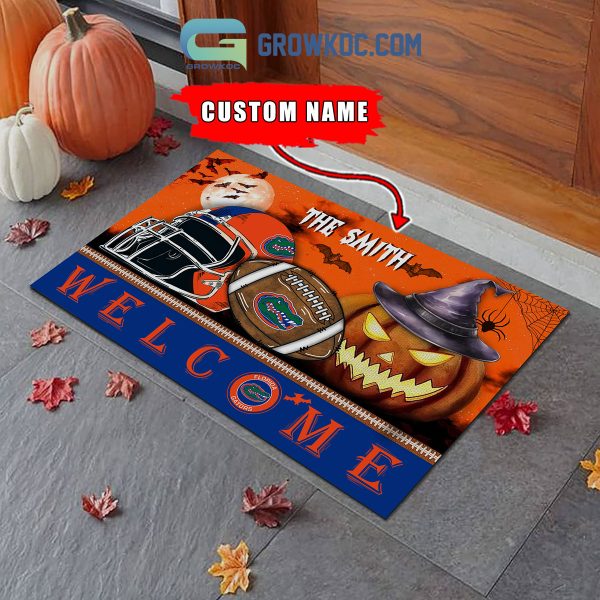 Florida Gators NCAA Football Welcome Halloween Personalized Doormat