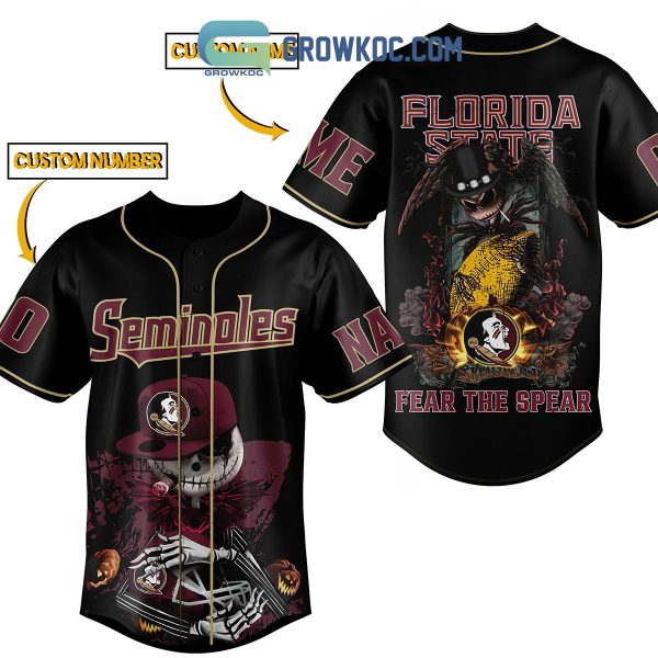 Florida State Seminoles Fear The Spear Jack Skellington Halloween Personalized Baseball Jersey