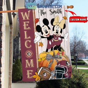 Florida State Seminoles NCAA Disney Mickey Minnie Welcome Fall Pumpkin Personalized House Garden Flag