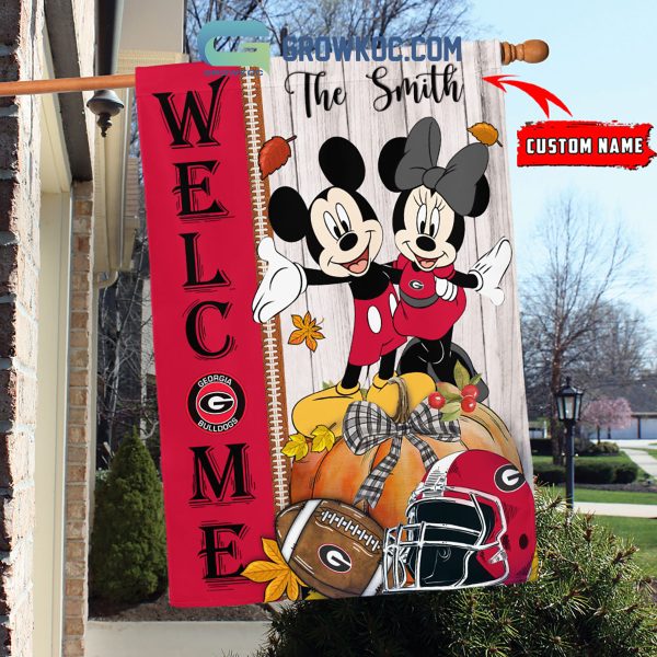 Georgia Bulldogs NCAA Disney Mickey Minnie Welcome Fall Pumpkin Personalized House Garden Flag