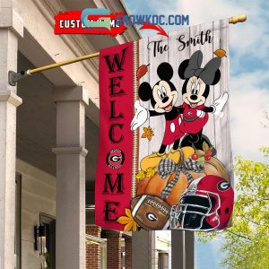 Georgia Bulldogs NCAA Disney Mickey Minnie Welcome Fall Pumpkin Personalized House Garden Flag
