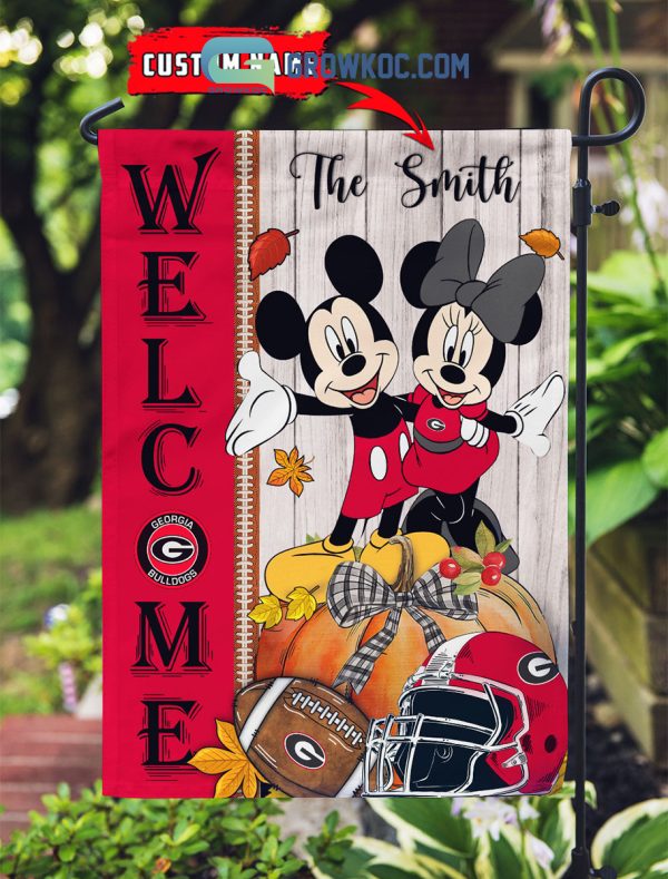 Georgia Bulldogs NCAA Disney Mickey Minnie Welcome Fall Pumpkin Personalized House Garden Flag