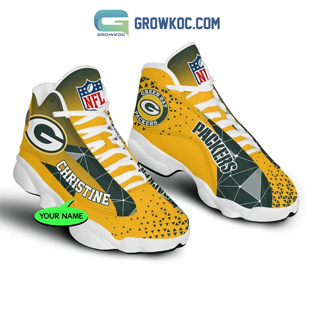 Green Bay Packers Custom Name Air Jordan 13 Shoes