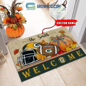 Green Bay Packers NFL Welcome Fall Pumpkin Personalized Doormat