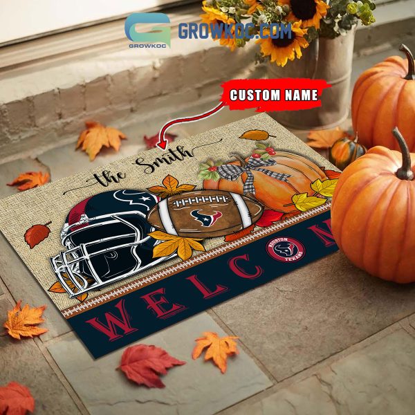 Houston Texans NFL Welcome Fall Pumpkin Personalized Doormat
