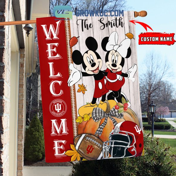 Indiana Hoosiers NCAA Disney Mickey Minnie Welcome Fall Pumpkin Personalized House Garden Flag