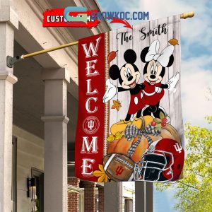 Indiana Hoosiers NCAA Disney Mickey Minnie Welcome Fall Pumpkin Personalized House Garden Flag