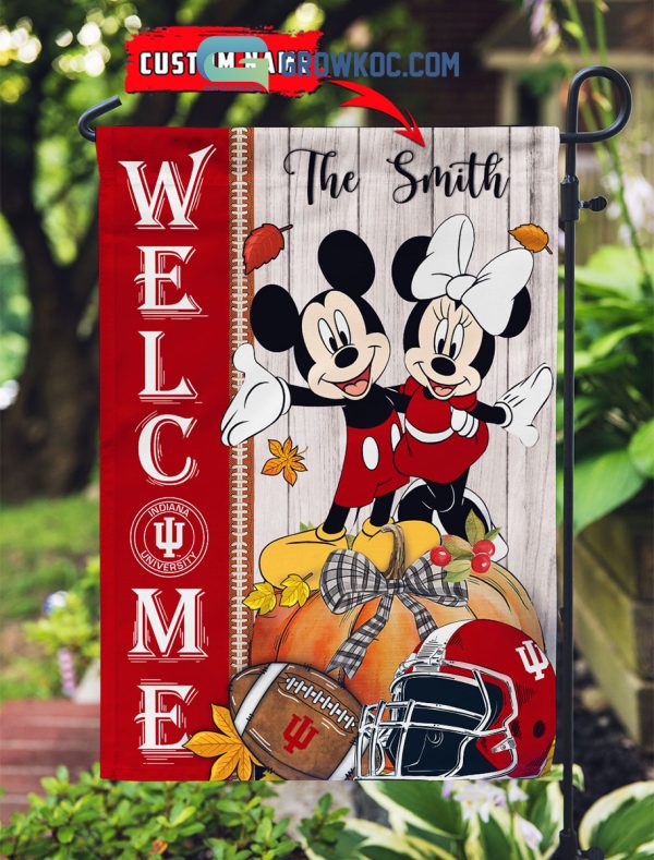 Indiana Hoosiers NCAA Disney Mickey Minnie Welcome Fall Pumpkin Personalized House Garden Flag