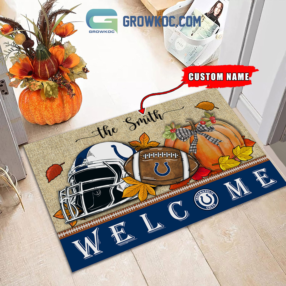 Indianapolis Colts NFL Welcome Fall Pumpkin Personalized House Garden Flag  - Growkoc