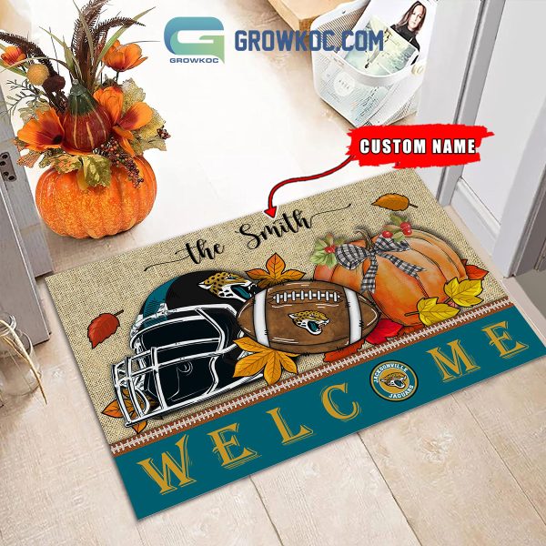 Jacksonville Jaguars NFL Welcome Fall Pumpkin Personalized Doormat