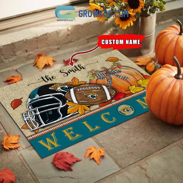 Jacksonville Jaguars NFL Welcome Fall Pumpkin Personalized Doormat