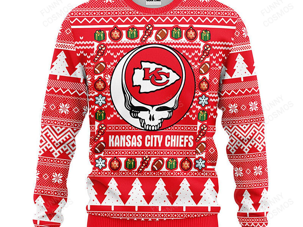 Kansas City Chiefs Grateful Dead Ugly Christmas Fleece Sweater