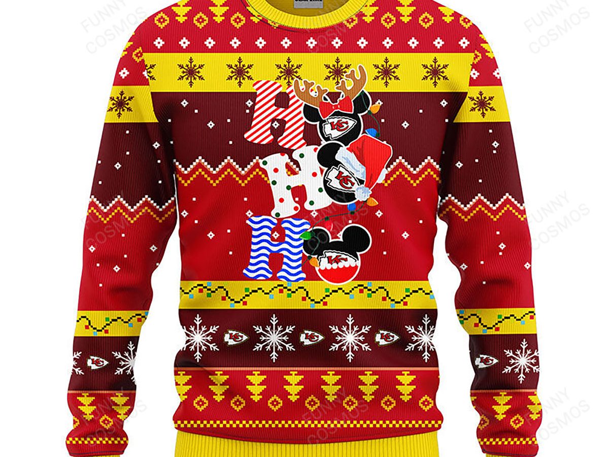 Kansas City Chiefs Mickey Donald Goofy Ugly Wool Sweater Christmas