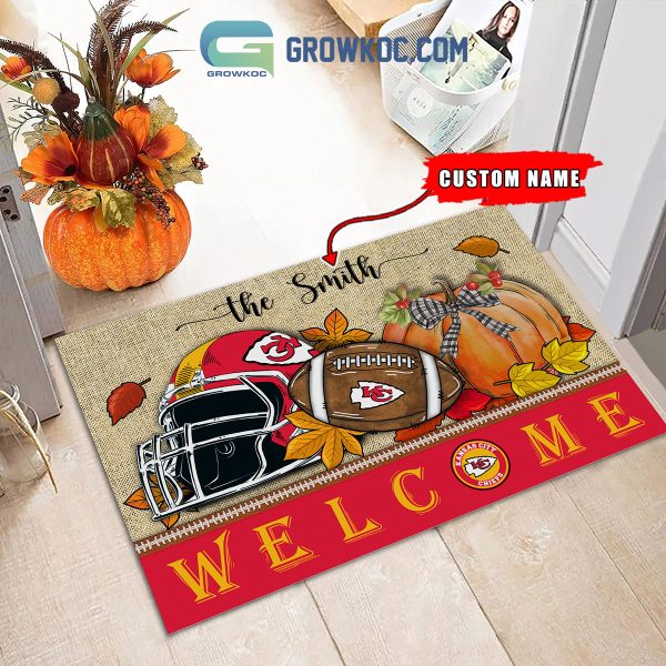 Kansas City Chiefs NFL Welcome Fall Pumpkin Personalized Doormat