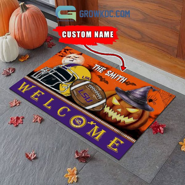 LSU Tigers NCAA Football Welcome Halloween Personalized Doormat