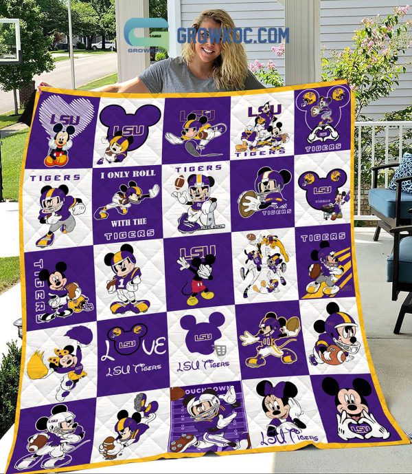 LSU Tigers NCAA Mickey Disney Fleece Blanket Quilt