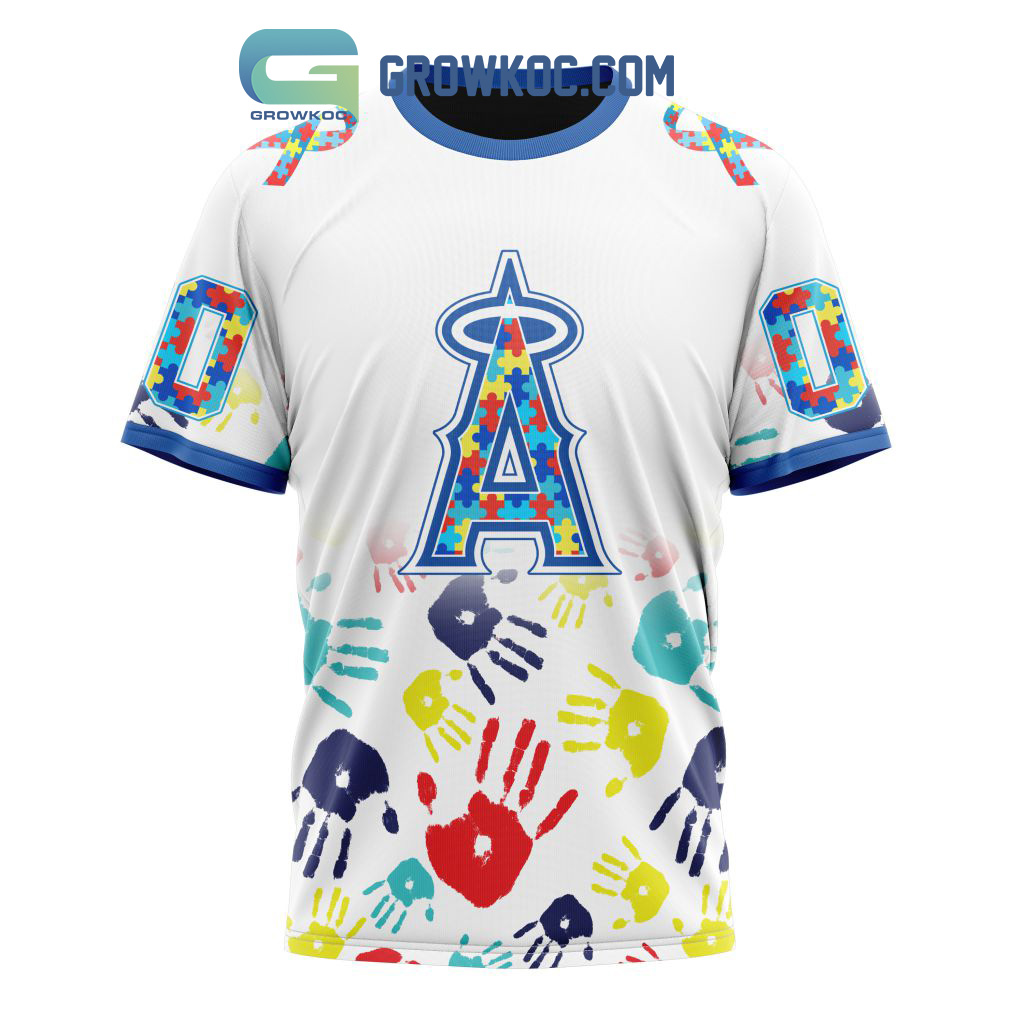 Los Angeles Angels MLB Autism Awareness Hand Design Personalized Hoodie T  Shirt - Growkoc