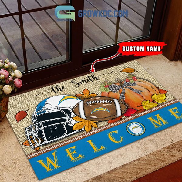 Los Angeles Chargers NFL Welcome Fall Pumpkin Personalized Doormat