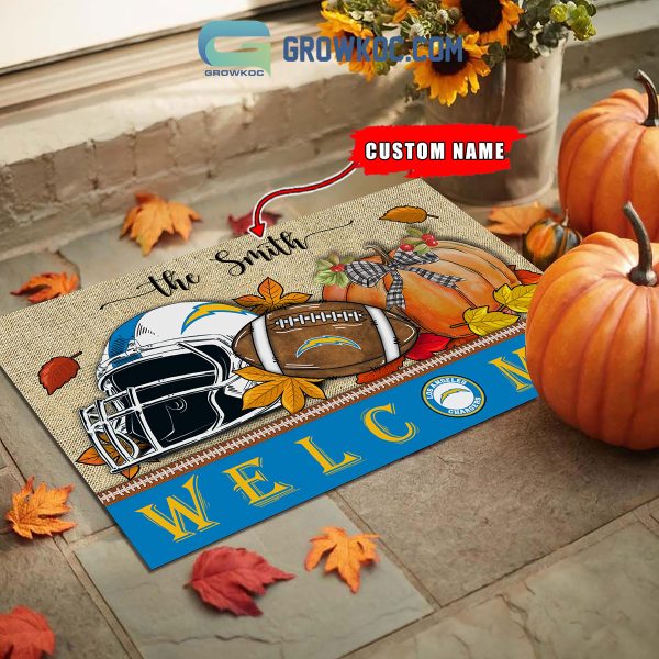 Los Angeles Chargers NFL Welcome Fall Pumpkin Personalized Doormat