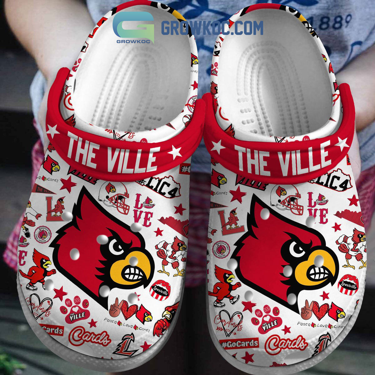 Louisville Cardinals NCAA Peace Love Cards Clogs Crocs - Growkoc