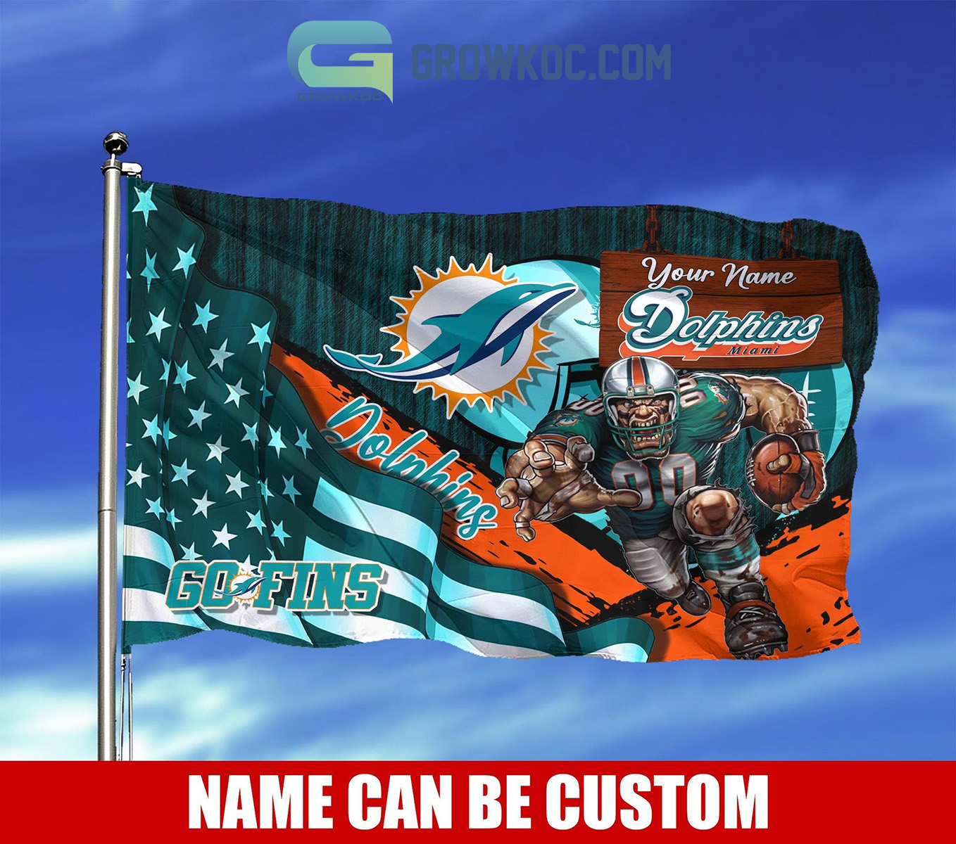Miami Dolphins NFL Mascot Slogan American House Garden Flag - Growkoc
