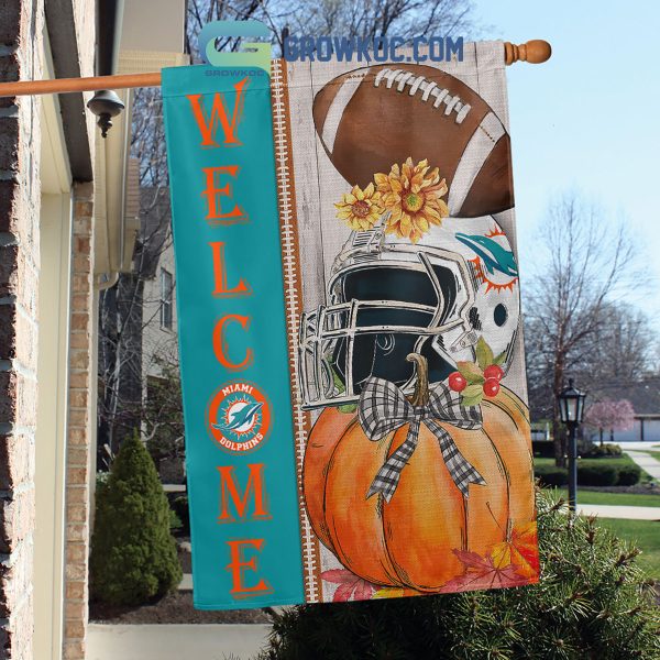 Miami Dolphins NFL Welcome Fall Pumpkin Personalized House Garden Flag