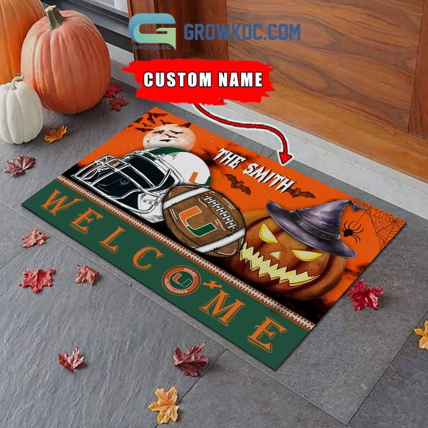 Miami Hurricanes NCAA Football Welcome Halloween Personalized Doormat