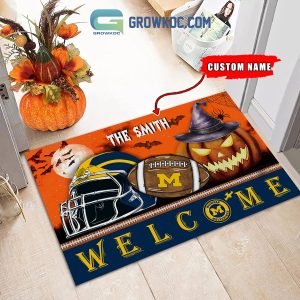Michigan Wolverines NCAA Football Welcome Halloween Personalized Doormat