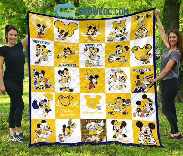 Michigan Wolverines NCAA Mickey Disney Fleece Blanket Quilt