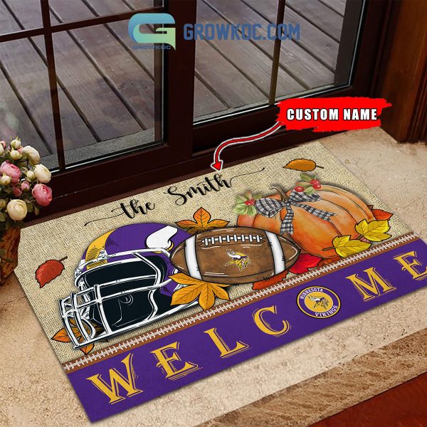 Minnesota Vikings NFL Welcome Fall Pumpkin Personalized Doormat