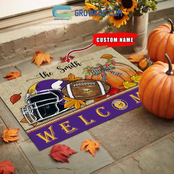Minnesota Vikings NFL Welcome Fall Pumpkin Personalized Doormat