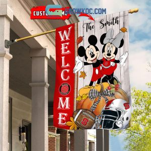 NC State Wolfpack NCAA Disney Mickey Minnie Welcome Fall Pumpkin Personalized House Garden Flag