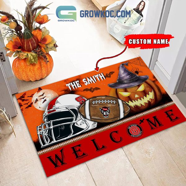 NC State Wolfpack NCAA Football Welcome Halloween Personalized Doormat