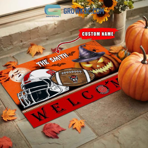 NC State Wolfpack NCAA Football Welcome Halloween Personalized Doormat