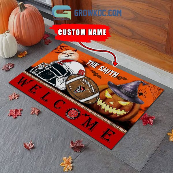 NC State Wolfpack NCAA Football Welcome Halloween Personalized Doormat
