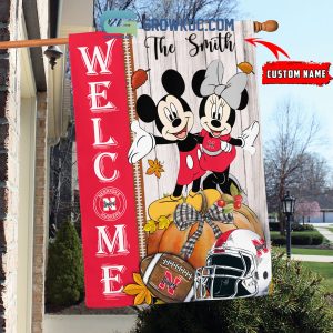 Nebraska Cornhuskers NCAA Disney Mickey Minnie Welcome Fall Pumpkin Personalized House Garden Flag
