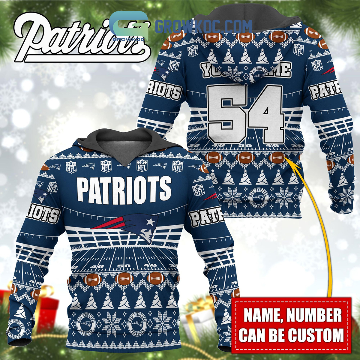 New England Patriots NFL Christmas Personalized Hoodie Zipper Fleece Jacket  - Growkoc