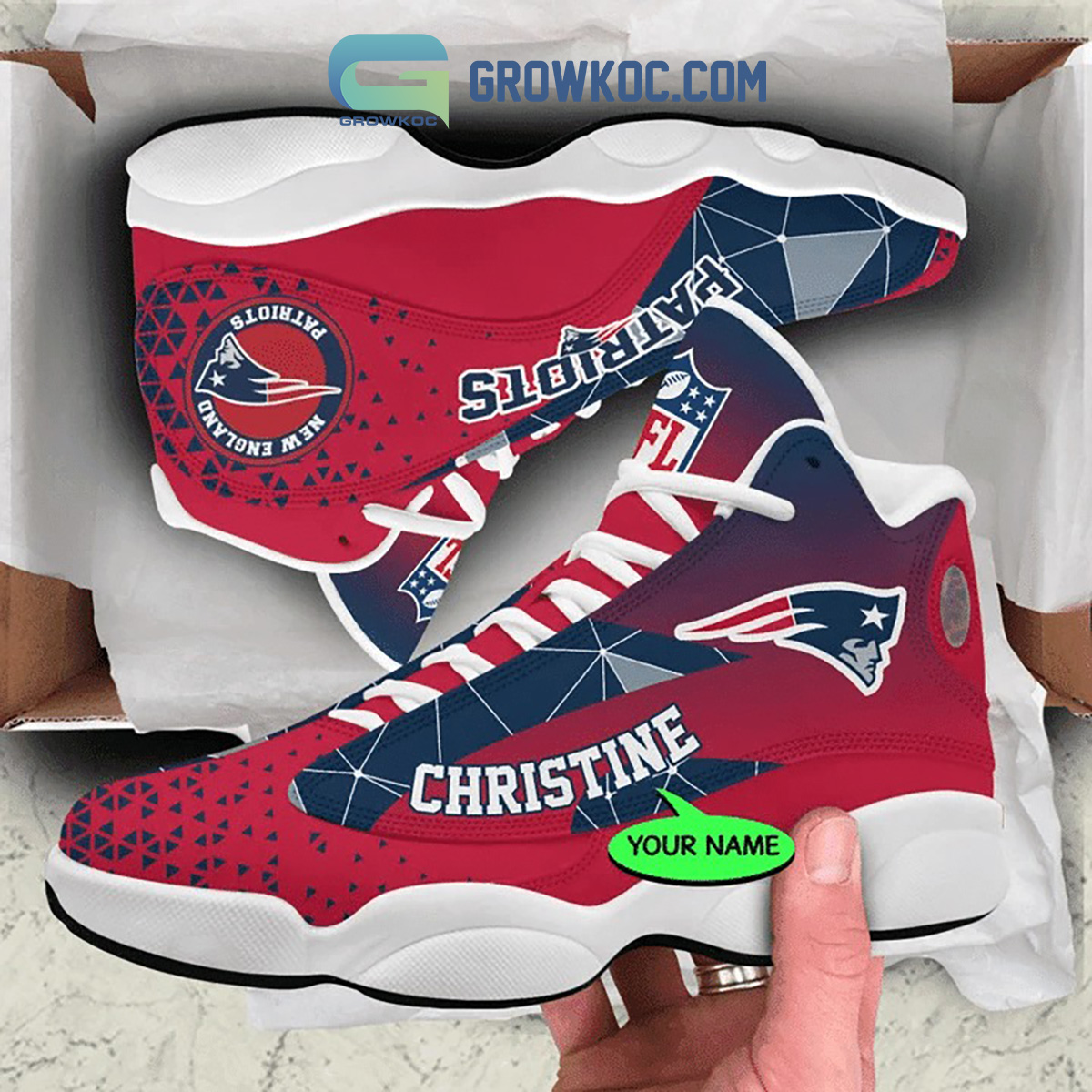 New England Patriots NFL Personalized Air Jordan 13 Sport Shoes - Growkoc