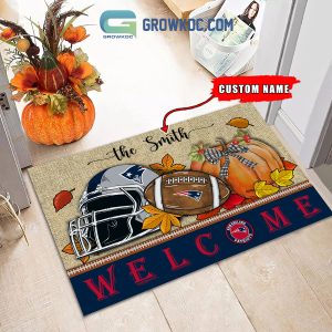 New England Patriots NFL Welcome Fall Pumpkin Personalized Doormat