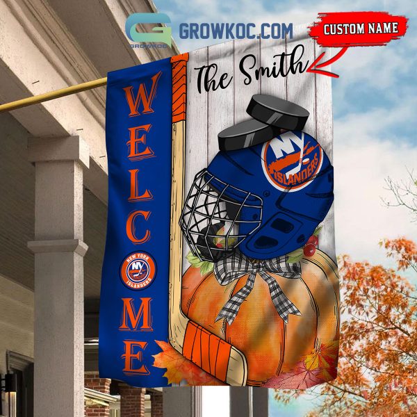New York Islanders NHL Welcome Fall Pumpkin Personalized House Garden Flag