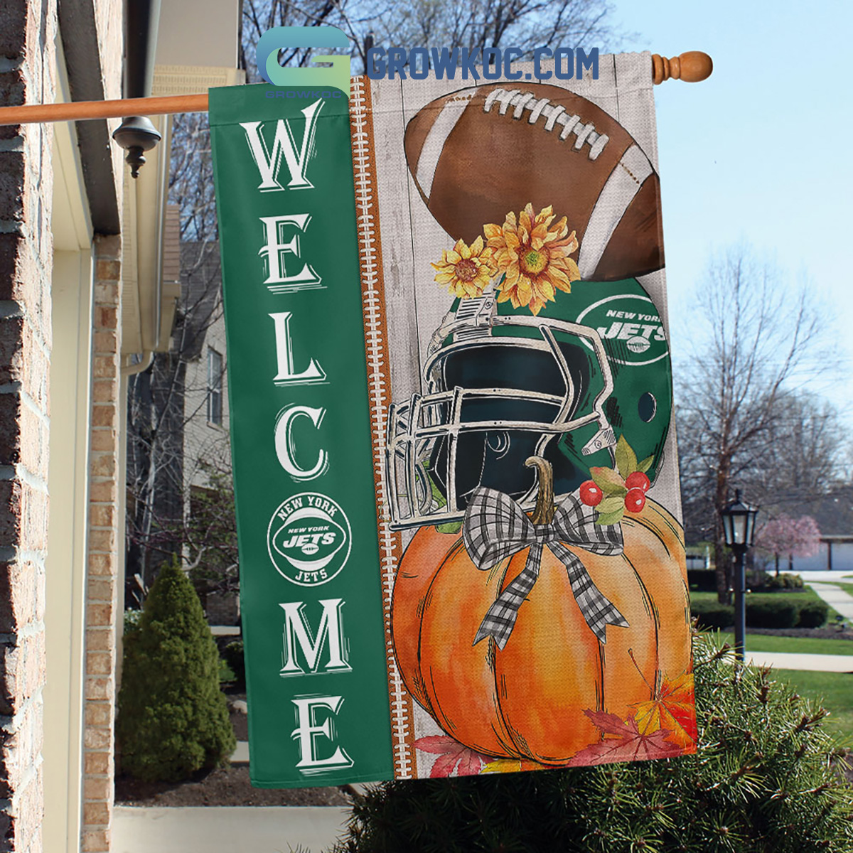 New York Jets NFL Welcome Fall Pumpkin Personalized House Garden Flag -  Growkoc