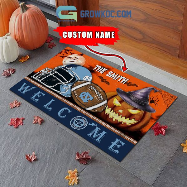 North Carolina Tar Heels NCAA Football Welcome Halloween Personalized Doormat