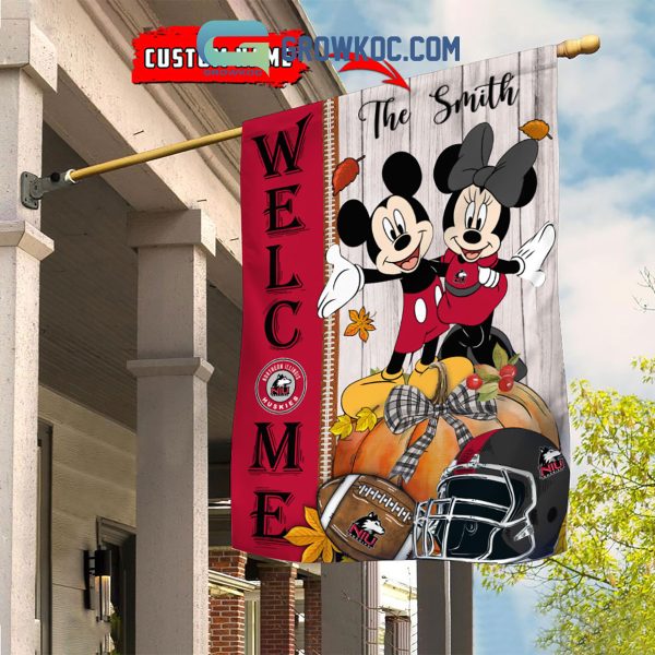 Northern Illinois Huskies NCAA Disney Mickey Minnie Welcome Fall Pumpkin Personalized House Garden Flag