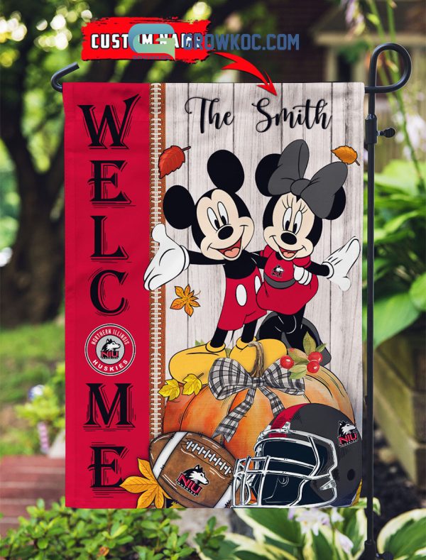 Northern Illinois Huskies NCAA Disney Mickey Minnie Welcome Fall Pumpkin Personalized House Garden Flag